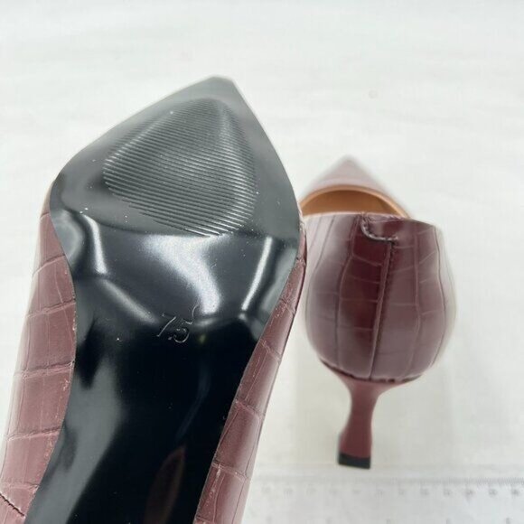 FOWT Simple Solid Croc-Embossed Pointed Toe Black Pumps for Women  Brown - Picture 6 of 7